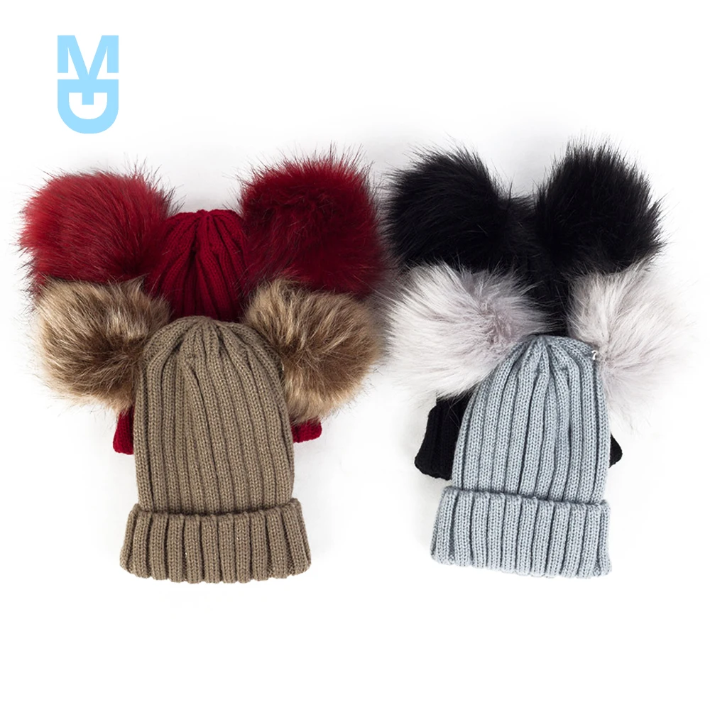 

New Autumn Winter Kids Girls Boys Hats 14 Colors Knit Solid Double Wool Ball Hat Cute Boy Girl Soft Cap Kids Knit Caps