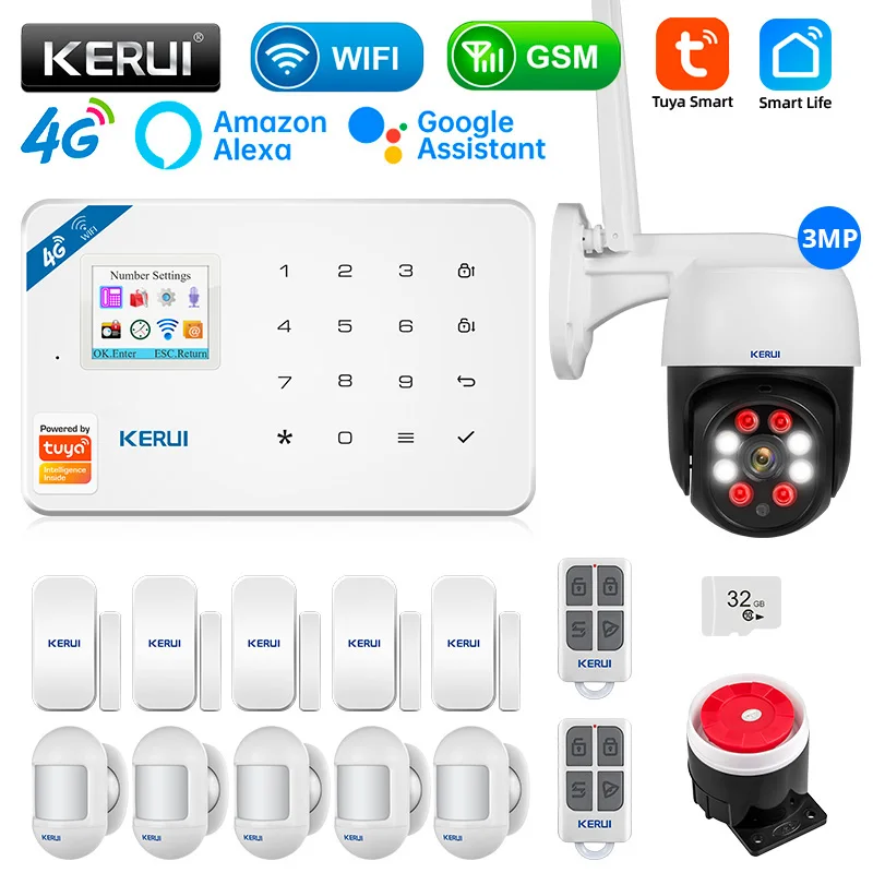 

KERUI W184 GSM 4G WIFI Security Protection Tuya APP Smart Home Alarms Anti Theft Security Alarm System Home Package 6 Languages