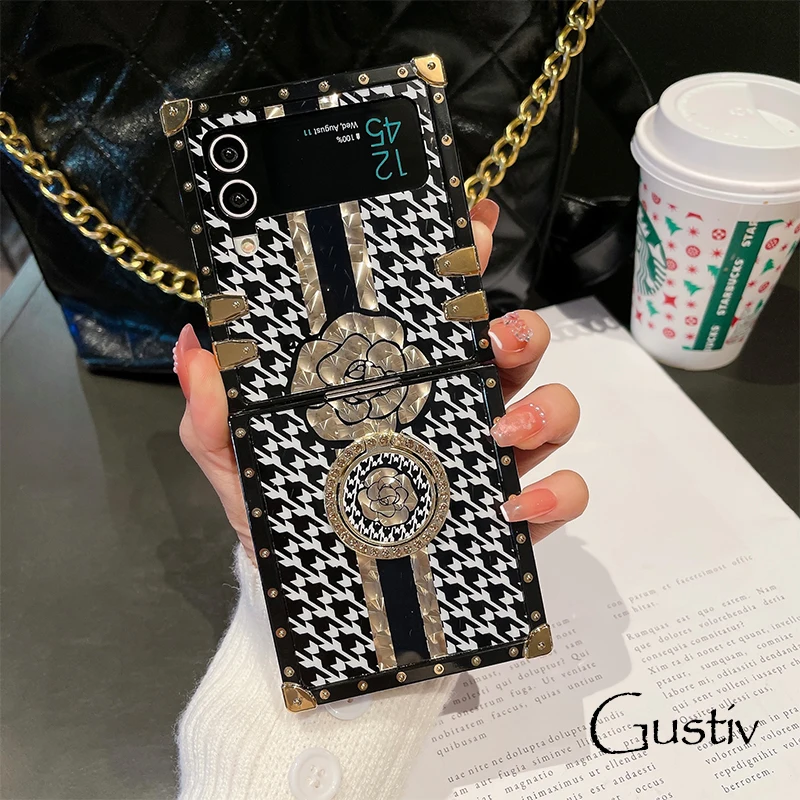 

Luxury Glitter Phone Case For Samsung Galaxy Z Flip 4 Shockproof Cover For Samsung Z Flip 3 Cases 5G Bowknot Flower Ring Holder