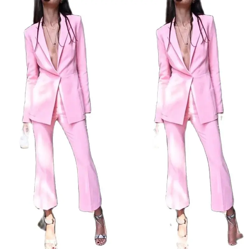 

VEIAI Light Pink 2021 Mother Of The Bride Pant Suits Women Business Suits Formal Outfit For Weddings Tuxedo Blazer (Jacket+Pants