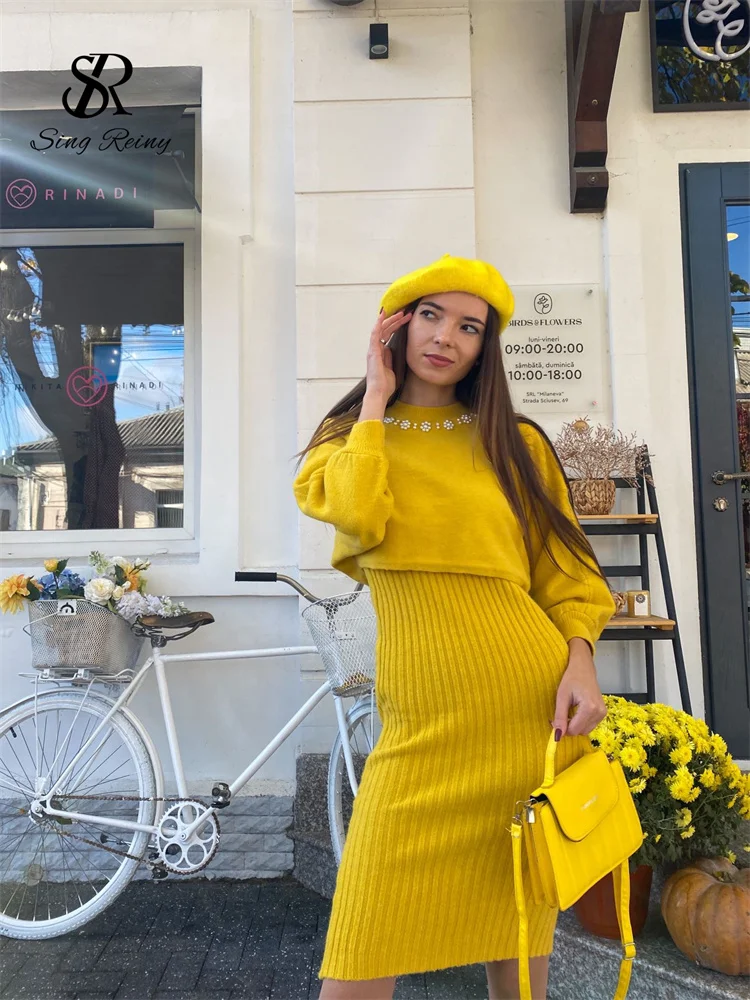 Зимний женский трикотажный комплект SINGREINY. Стильный свитер с длинными рукавами и