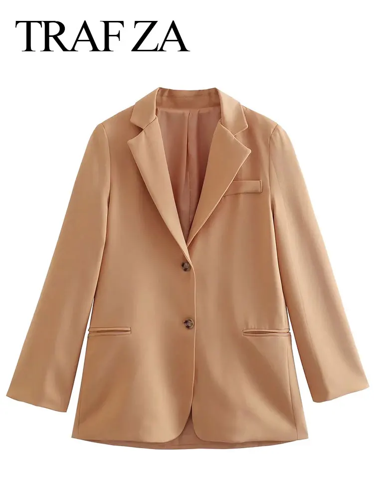 

TRAF ZA Fashion Commuter Women Blazer Suit Collar Two Button Asymmetric Solid Khaki Long Sleeve Office Spring And Autumn Coat