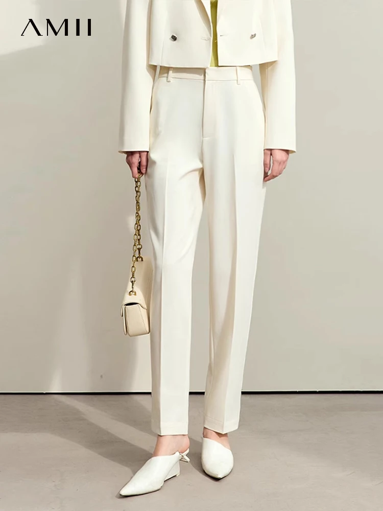 Минималистские женские брюки AMII новинка весны 2024 Деловые до щиколотки Женские