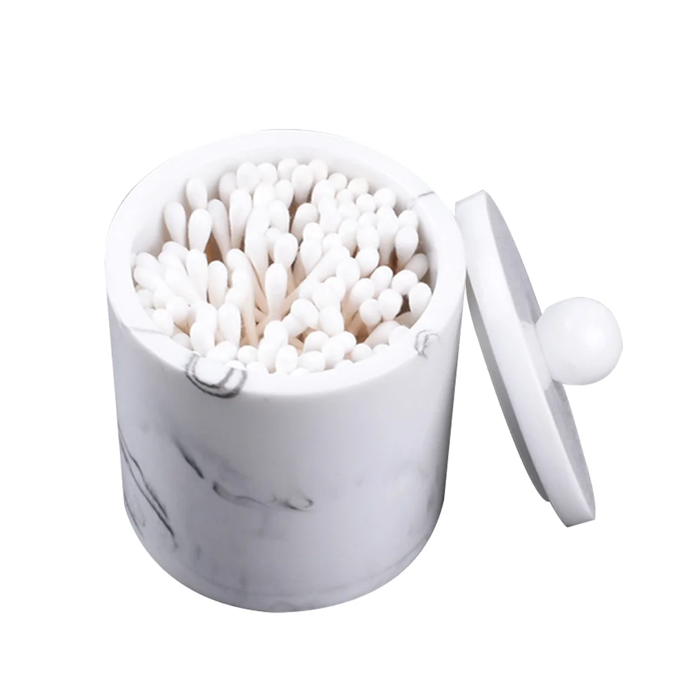

Cotton Canister Holder Swab Bud Jar Resin Bathroom Dispenser Makeup Pad Storage Box Toothpick Marble Organizer Case