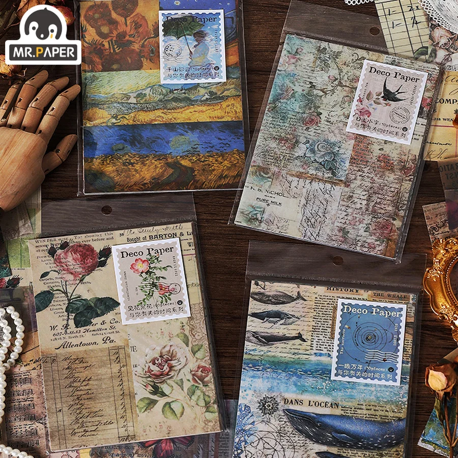 

Mr. Paper 30Pcs/Bag Vintage Flower Card Stocks Paper Aesthetic Literary Landscape Hand Account Decorative Material Paper