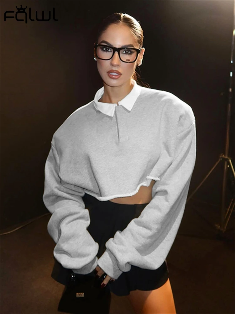 Habbris зимняя модная укороченная толстовка с контрастными лацканами для женщин 2024