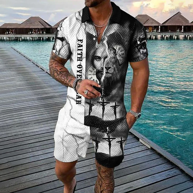 Мужской дышащий спортивный костюм Повседневная рубашка-поло на молнии комплект