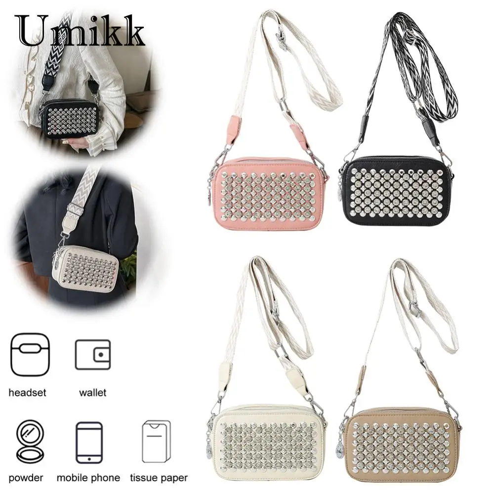 Женская сумка через плечо из ПУ кожи с заклепками модная регулируемым ремешком