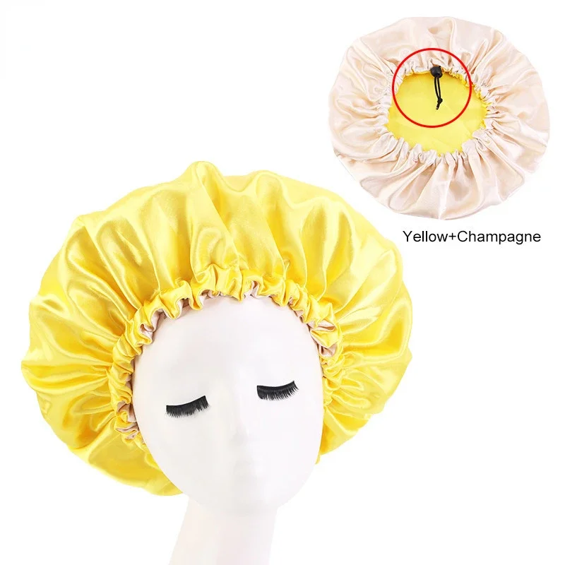 

Двусторонняя атласная шапка для волос, двухслойная Регулируемая шапка для сна, ночного сна, головной убор, шляпа для завивки, весенние аксессуары для укладки волос