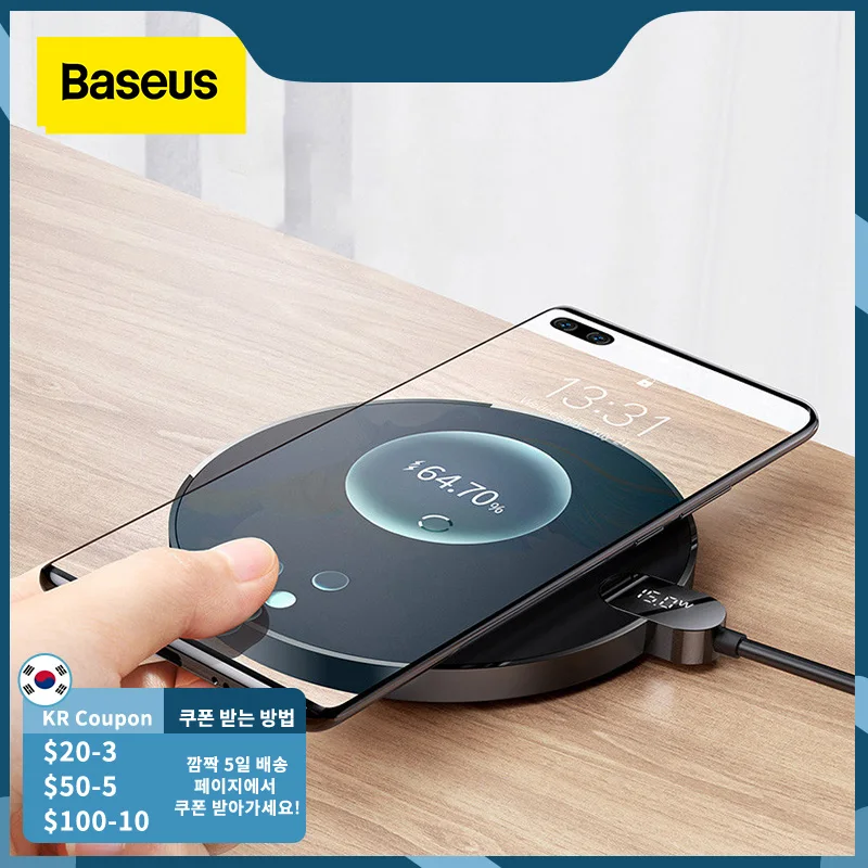 baseus 15w wireless charger for iphone 12 samsung xiaomi led display desktop wireless charging pad for airpods portable charger free global shipping