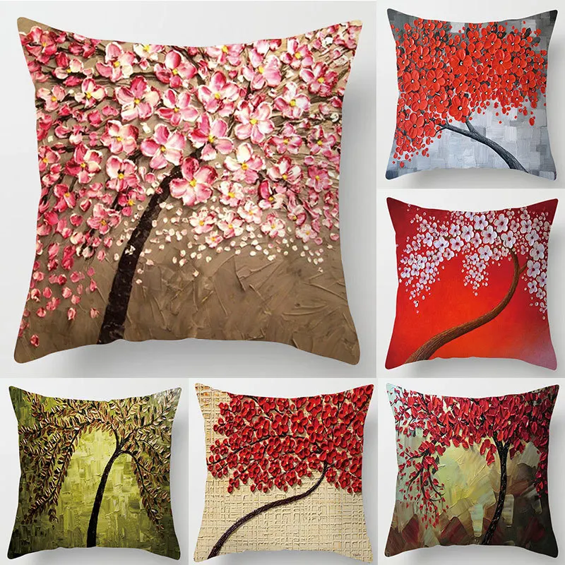 

Red leaves lovers Valentine's Day series pillow case Maple Leaf Falling Pillows cover Tree Pattern Retro cushion pillowcases