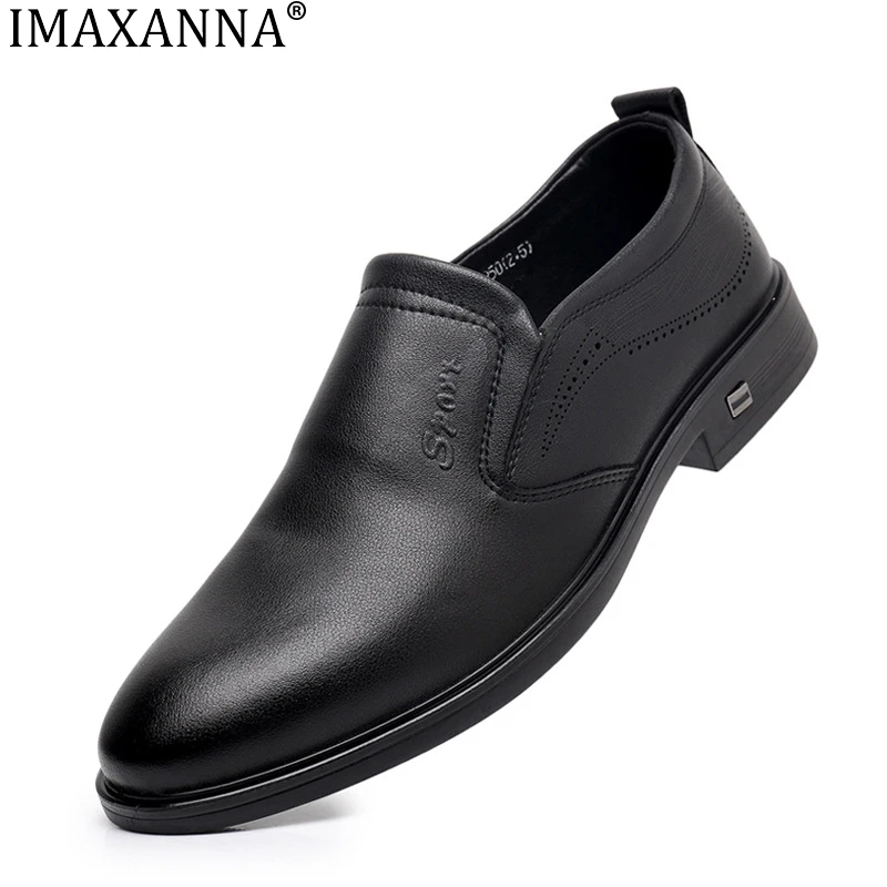 

IMAXANNA мужские новые кожаные туфли из коровьей кожи с круглым носком мужские деловые кожаные туфли модные туфли дерби черные износостойкие