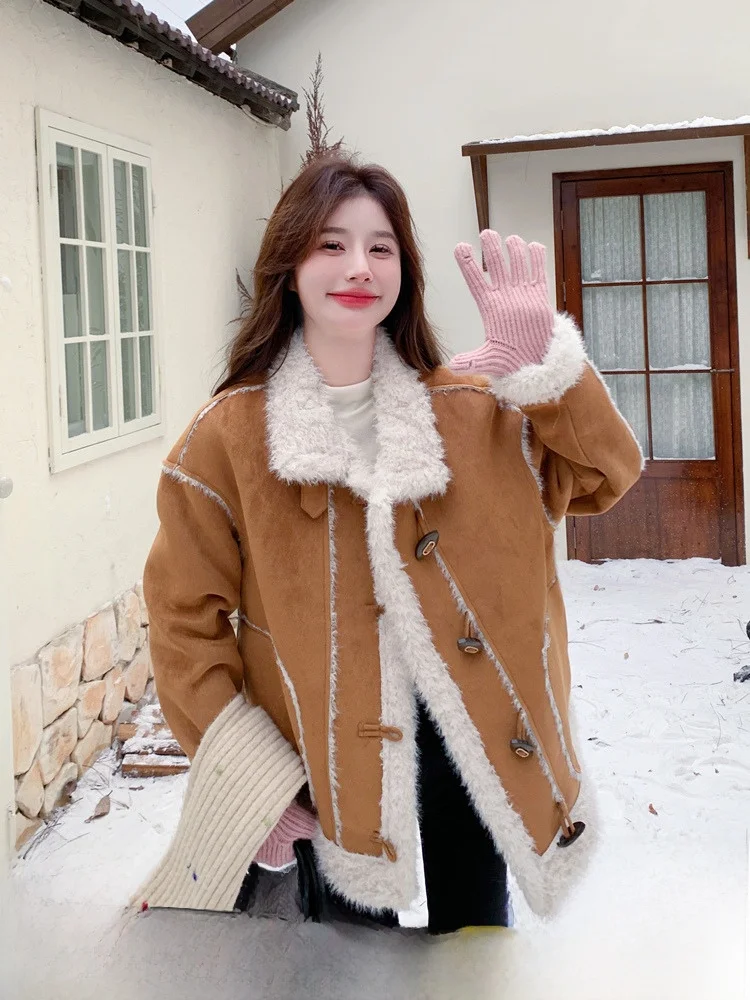 Корейское короткое пальто из высококачественной флисовой подкладки утолщенной