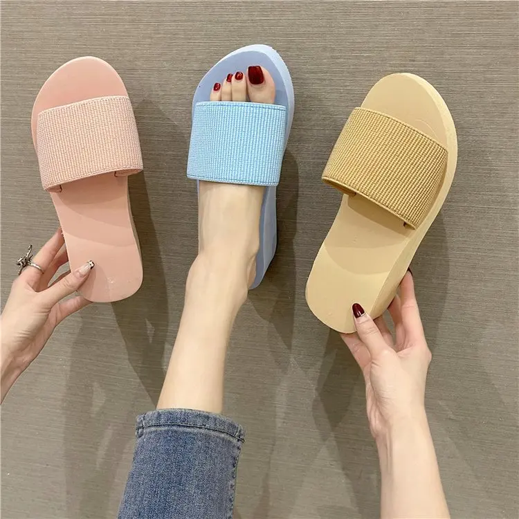 

Shoes Woman 2022 Low House Slippers Platform Luxury Slides On A Wedge Candy Colors Peep Toe Med Pantofle Designer Summer New Fab