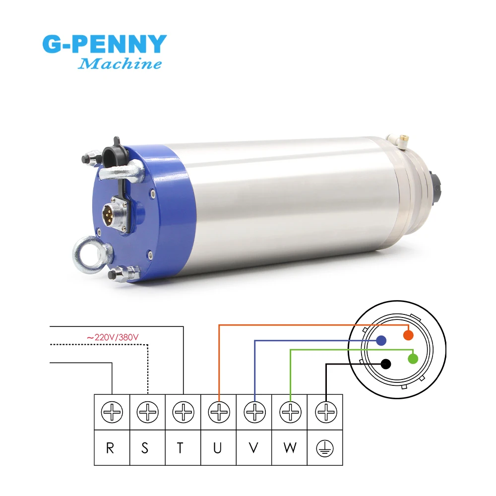 Фото Шпиндельный двигатель G-Penny 5.5KW ER25 для обработки камня, с водяным охлаждением, газовым соплом, пулевидным типом, 4 керамических шарикоподшипника №4