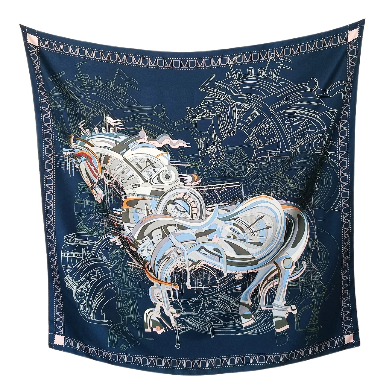 

2023 New Mulberry Silk Scarf Hem Rolled Horse Print Shawls Women Headscarf Large Bandana Neckerchief For Ladies Echarpe 90x90CM