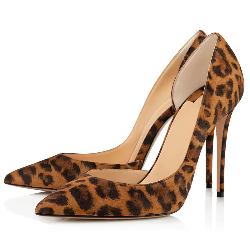 

fall Leopard Dress Shoes pointed toes gold stiletto heel cut-outs luxury heels for Party Showcase Slip on women pumps plus size