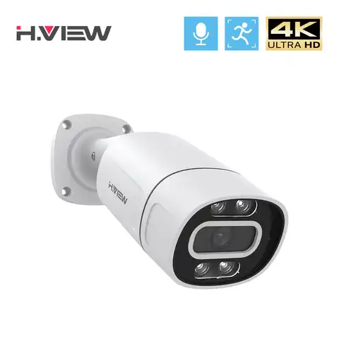 H.view Уличная камера 5 Мп H.265 Ultra HD 4K POE 8 Мп, IP-камера с распознаванием лица, цветным ночным видением, двухканальным аудио для системы видеонаблю...