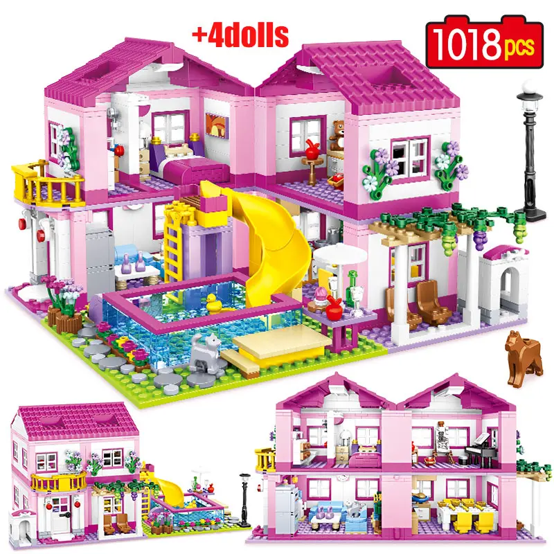

DIY Garden 1018pcs City 1 Change 3 Summer Double-storey Villa House Building Blocks Friends Flower Figures Bricks Toys For Girls