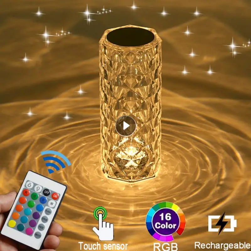 

16 Colors LED Crystal Table Lamp Rose Light Romantic Diamond Adjustable Romantic Diamond Atmosphere Light USB Touch Night Light