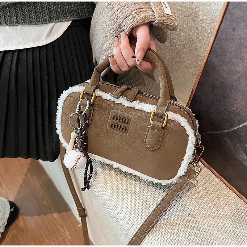 Новая женская сумка для боулинга из овечьей шерсти соответствующий цвету модная