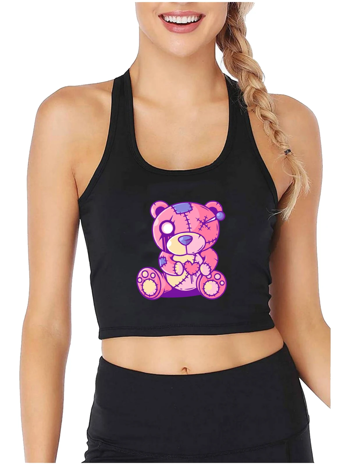 Сексуальный облегающий кроп-топ Pastel Goth с принтом Потертого медведя топы в стиле