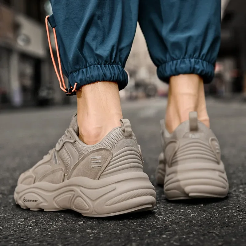 Кроссовки мужские из натуральной кожи спортивная обувь на платформе сетчатые