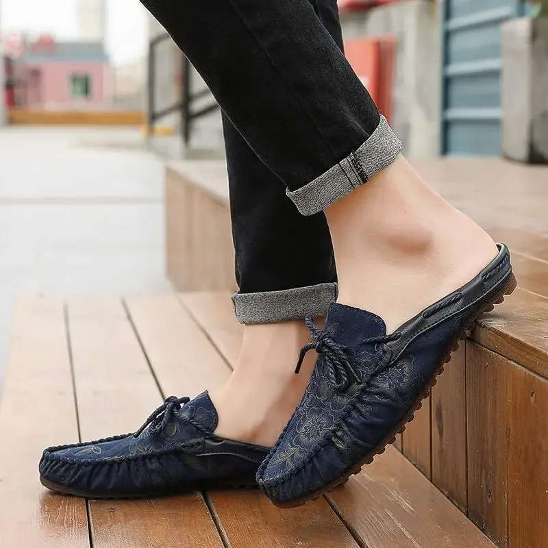 Мюли мужские из натуральной кожи летние тапочки сланцы модная забавная