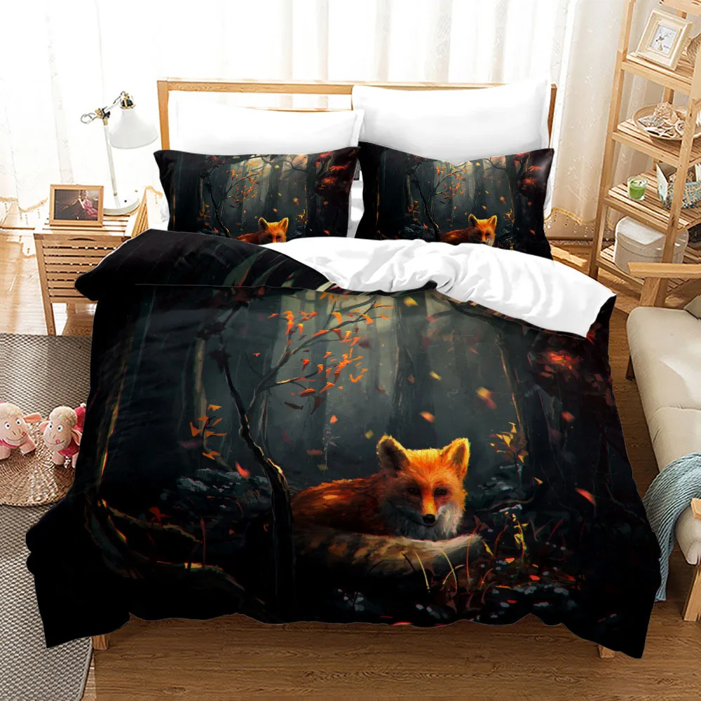 

Starblue-hgs, Fox Cute Animal Duvet Cover Pillowcase, Single Bed Double Bed Sheet Set High Quality Quilt Cover Large