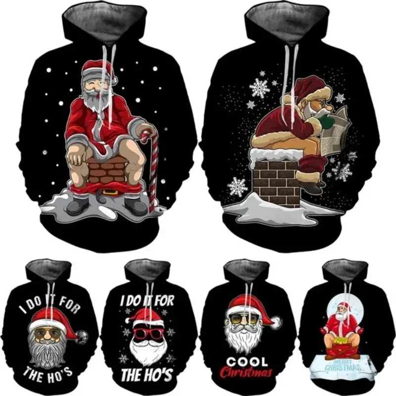 

Christmas 3D Printed Autumn Santa Claus Hoodie Fashion Long Sleeve Colorful Pullover Shirts Personality Hood Funny Sweatshirt