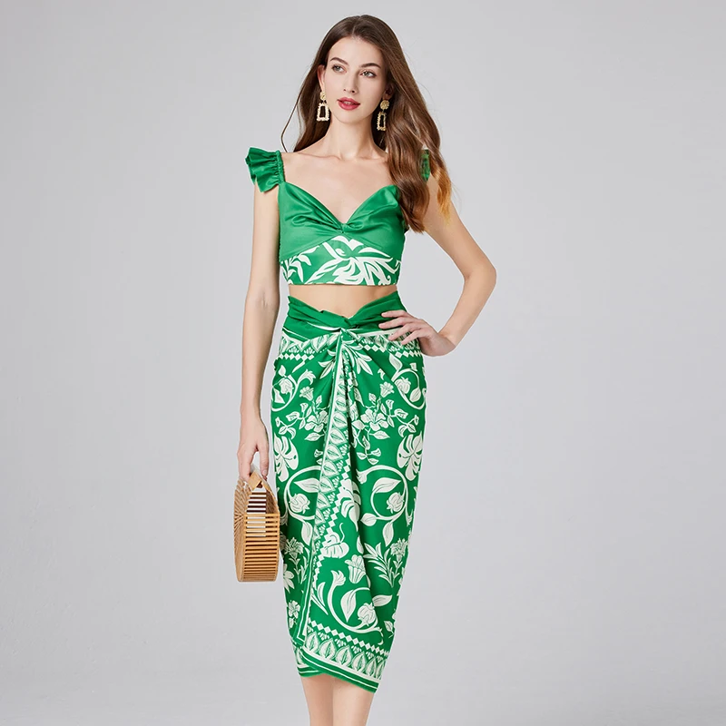 Новый летний женский комплект из 2 предметов с цветочным принтом в стиле бохо