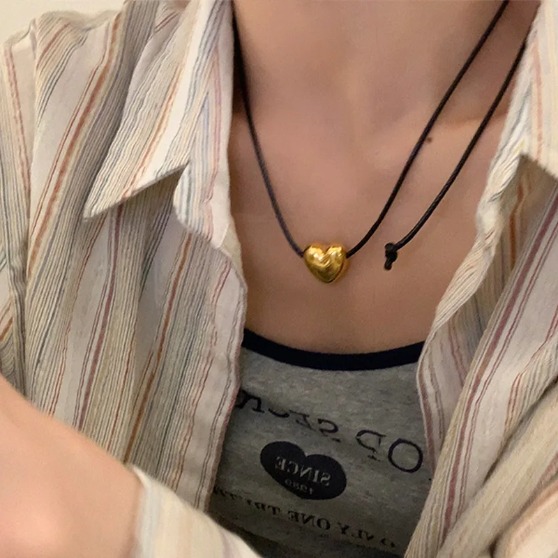Женское ожерелье "Harajuku Love" с простым сердечным подвеском, модное тонкое колье из сплава, популярное ювелирное изделие в стиле корейской моды, подарок.