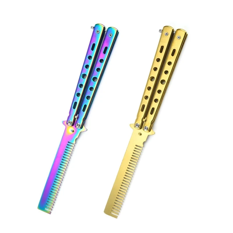 Складная расческа из нержавеющей стали Учебный нож-бабочка для бороды щетки