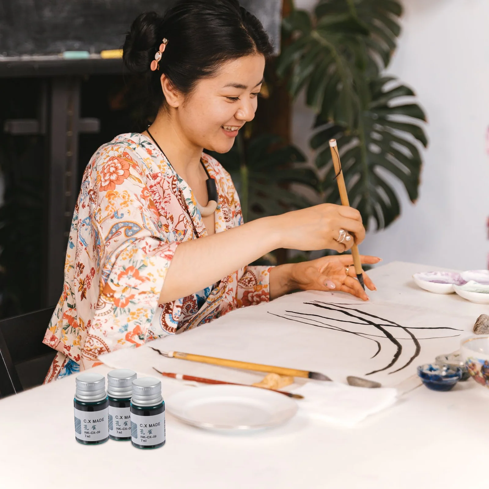 

6 Pcs Vintage Stationary Drawing Ink Brush Pen Set Writing Fountain Ink Glass Dip Pen Set Colored Pen Ink Business Color Ink