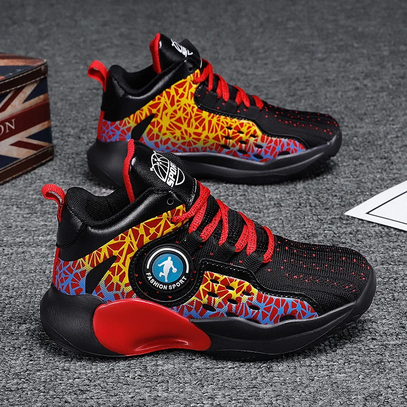 Spring Knit Brand Children's Basketball Sneakers Breathable Non-slip Boy's Basketball Training Shoes Sports Comfy Shoes For Kids