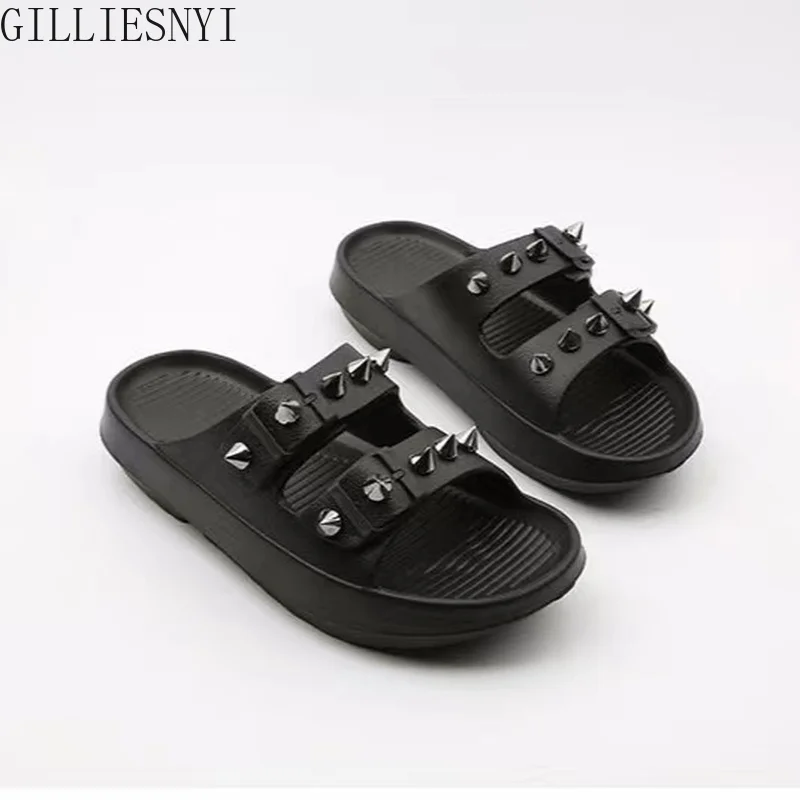 

Шлепанцы женские с заклепками, Эва, сандалии на толстой подошве, пляжные шлепанцы для улицы, для пар, размеры 36-45, лето 2022