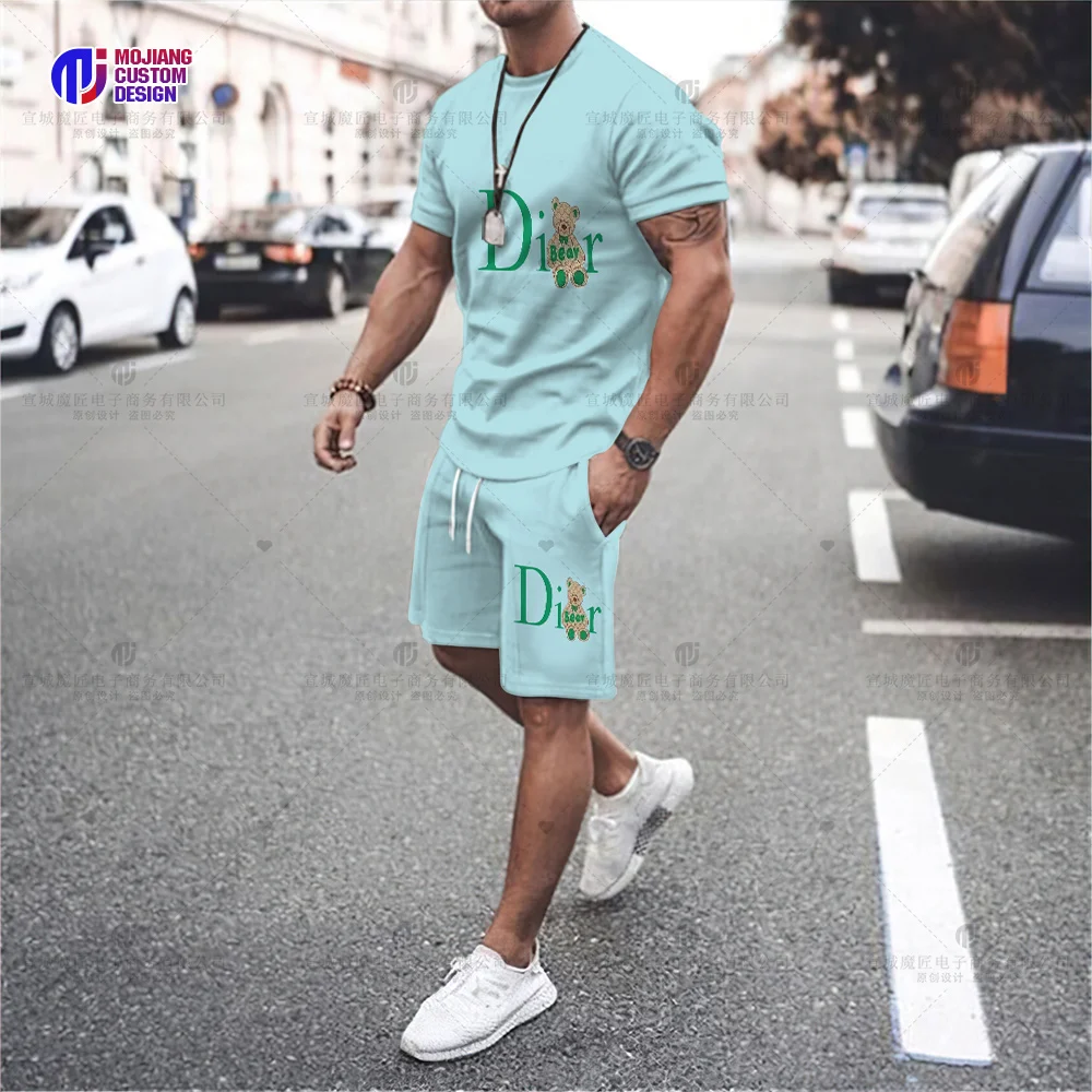 Men's T-shirt Set Brand Teddy Bear Print Summer Fashion Tops Design Tops Shorts Loose Loose Breathable Quality Clothes