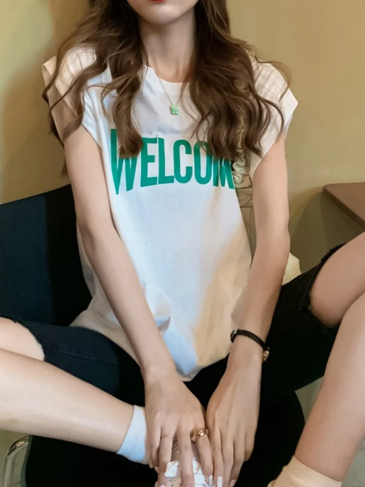 Серая футболка без рукавов из чистого хлопка Fat Sister женская летняя 2024 новый