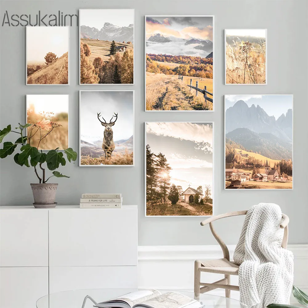 

Autumn Landscape Canvas Print Deer Poster Sunshine Scenery Wall Art Painting Nordic Posters And Prints Living Room Decoration