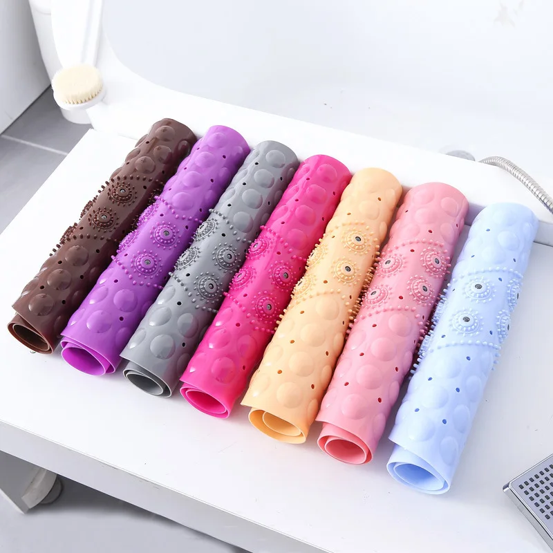 

Textured Surface Oblong Shower Mat Anti-Slip Bath Mats with Drain Hole Massage Round In Middle for Shower Stall Bathroom Floor