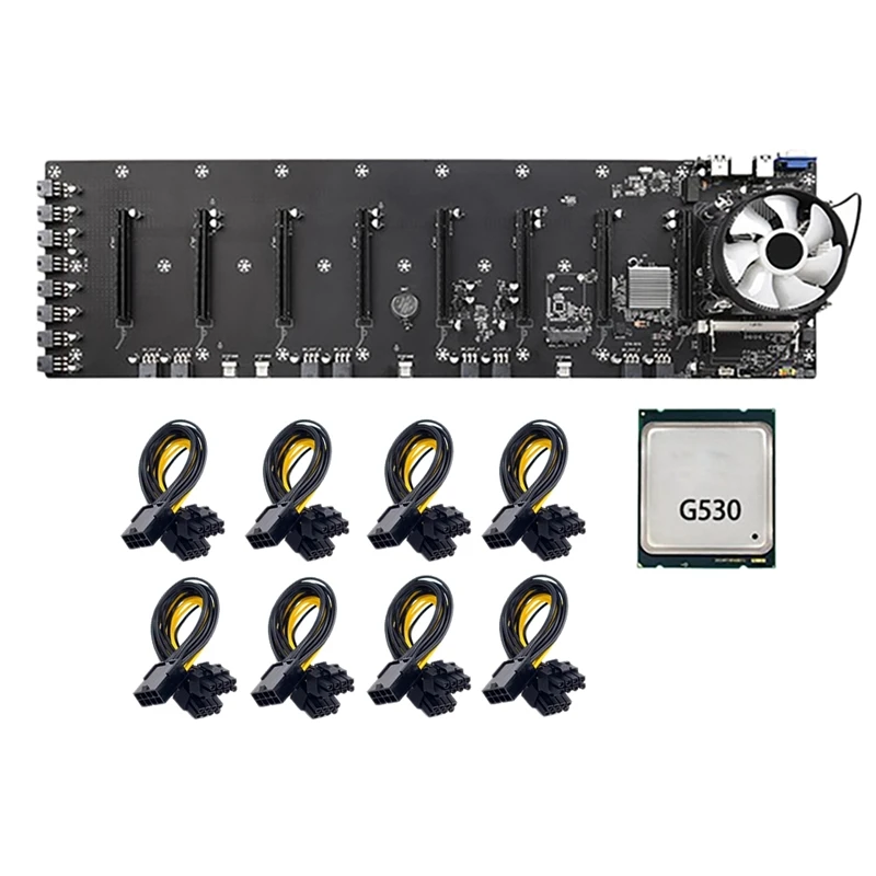 

ETH-B75 BTC Mining Motherboard with G530 CPU+CPU Fan+8XPower Cord LGA1155 8 PCIE 16X Graphics Card Slots 65mm VGA USB3.0