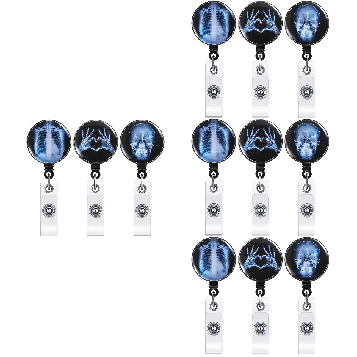 

12 Pcs Radiology Bones Pattern Retractable Badge Reel ID Badge Holder for Nurse Doctor Student