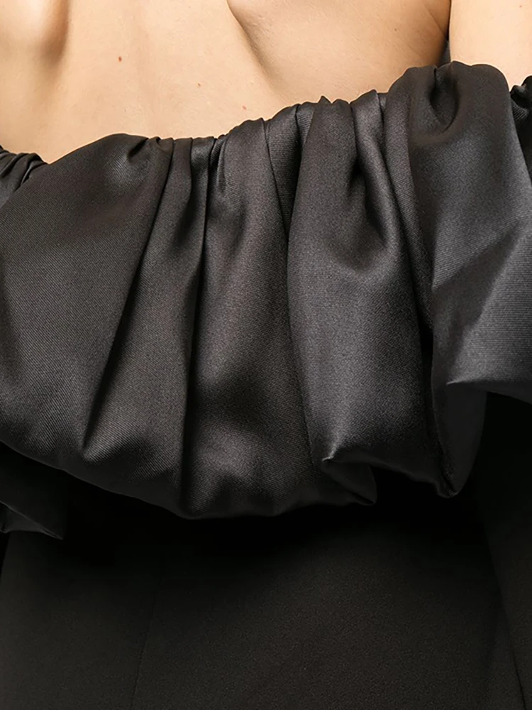 Женское атласное платье без бретелек DEAT элегантное лоскутное с длинным рукавом и