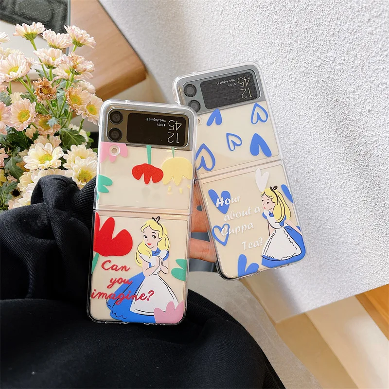 

Cartoon Princess Flowers Hearts Phone Case for Samsung Galaxy Z Flip 3 5G PC Back Cover for ZFlip3 Protective Hard Case Shell