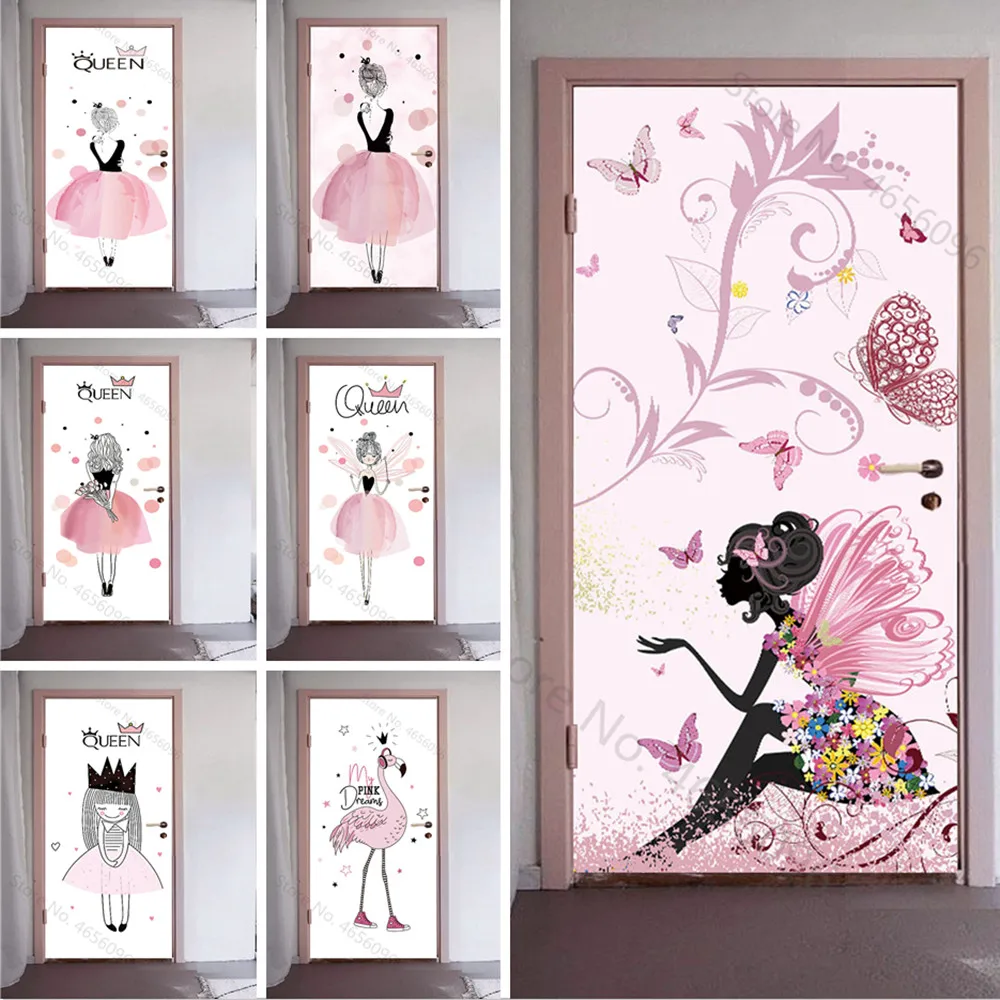 

Модные Розовые наклейки на дверь для девушек, самоклеящиеся обои из ПВХ в современном стиле, обложка на дверь для спальни, гостиной, квартиры, Декор