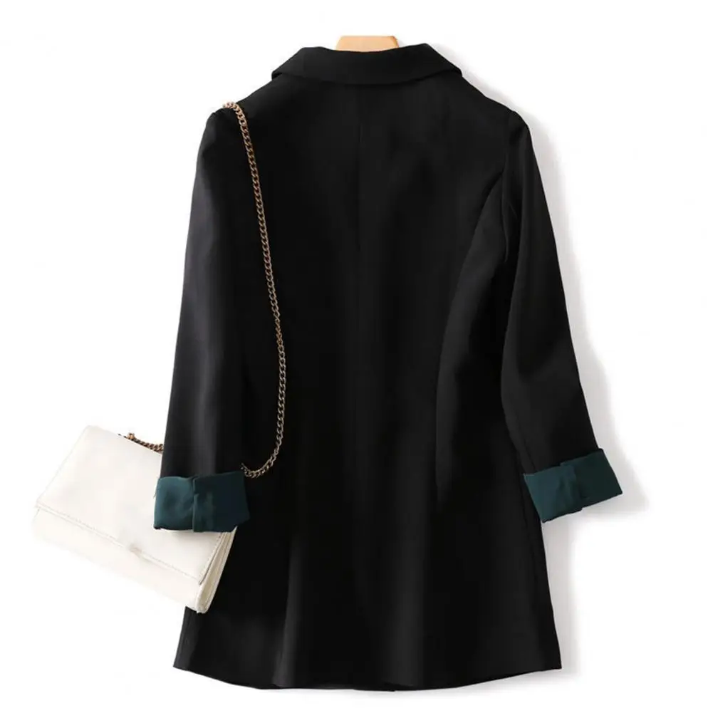 

Women Basic Elegant Mid-length with Lapel Long Sleeves Big Pockets for Spring Autumn Suit Coat Fashion Ladies Suit Coat