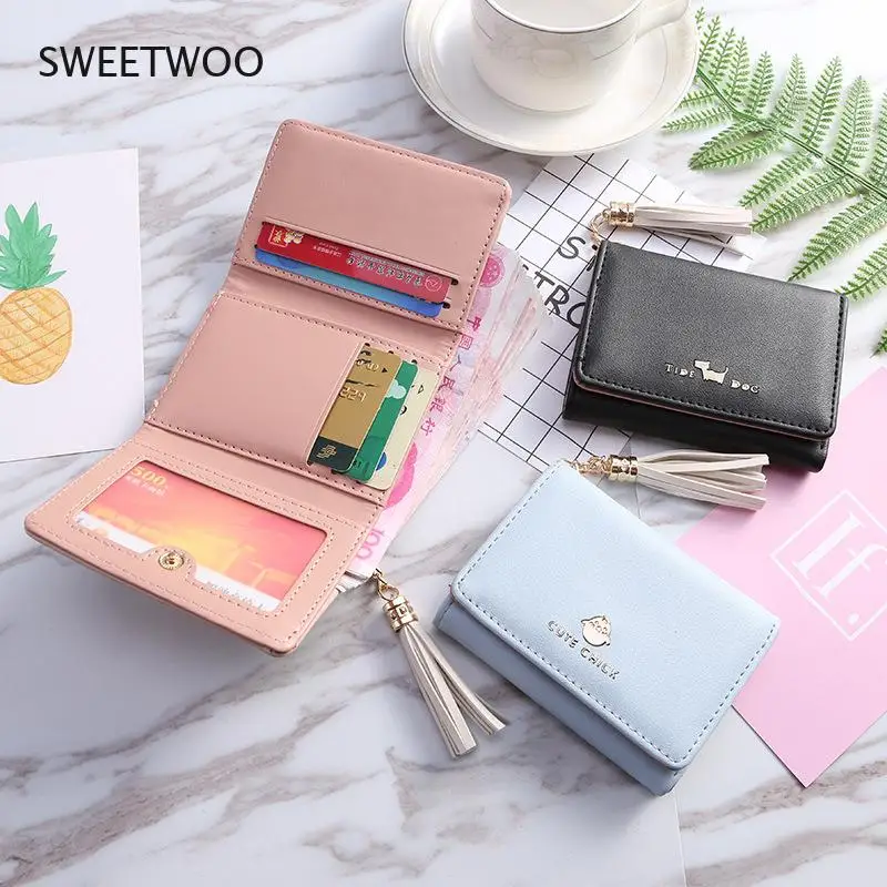 

Fashion Cute Women Wallet Leather Card Holder Mini Short Tassel Small Wallets Coin Purse Female Ladies Card Case Id Holders