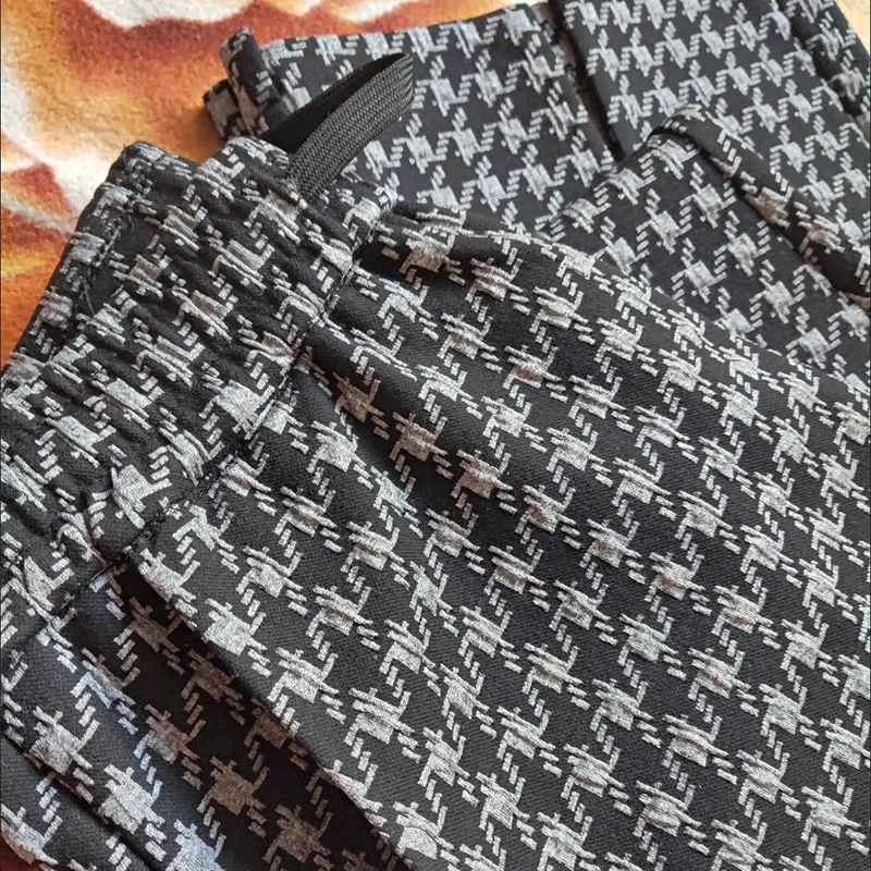 Vintage Split Houndstooth Flare Pants Women Slim Lace Up High Waist Pantalones 90-95cm Ankle Capris Elegant Bell-Bottom Trousers