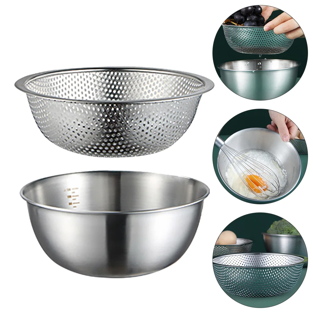 

Bowl Steel Washing Kitchen Stainless Vegetable Bowls Basket Strainer Colander Basin Drainage Drainer Drying Rice Drain Mixing