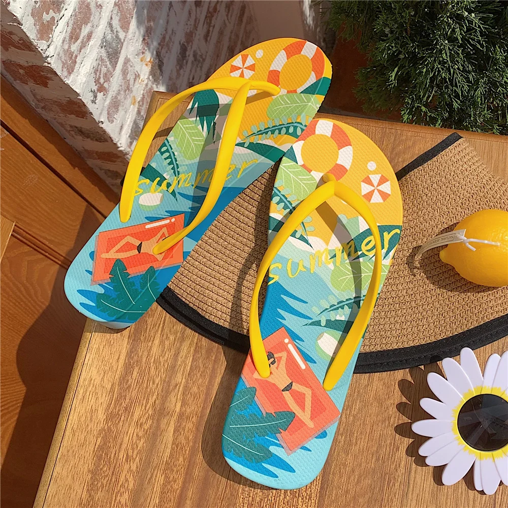 

2023 Hot Printed Flip-flops Women Wear Brand Trend Sandals In Summer High-end Non-slip Beach Slippers Soft Flats Home Shoes